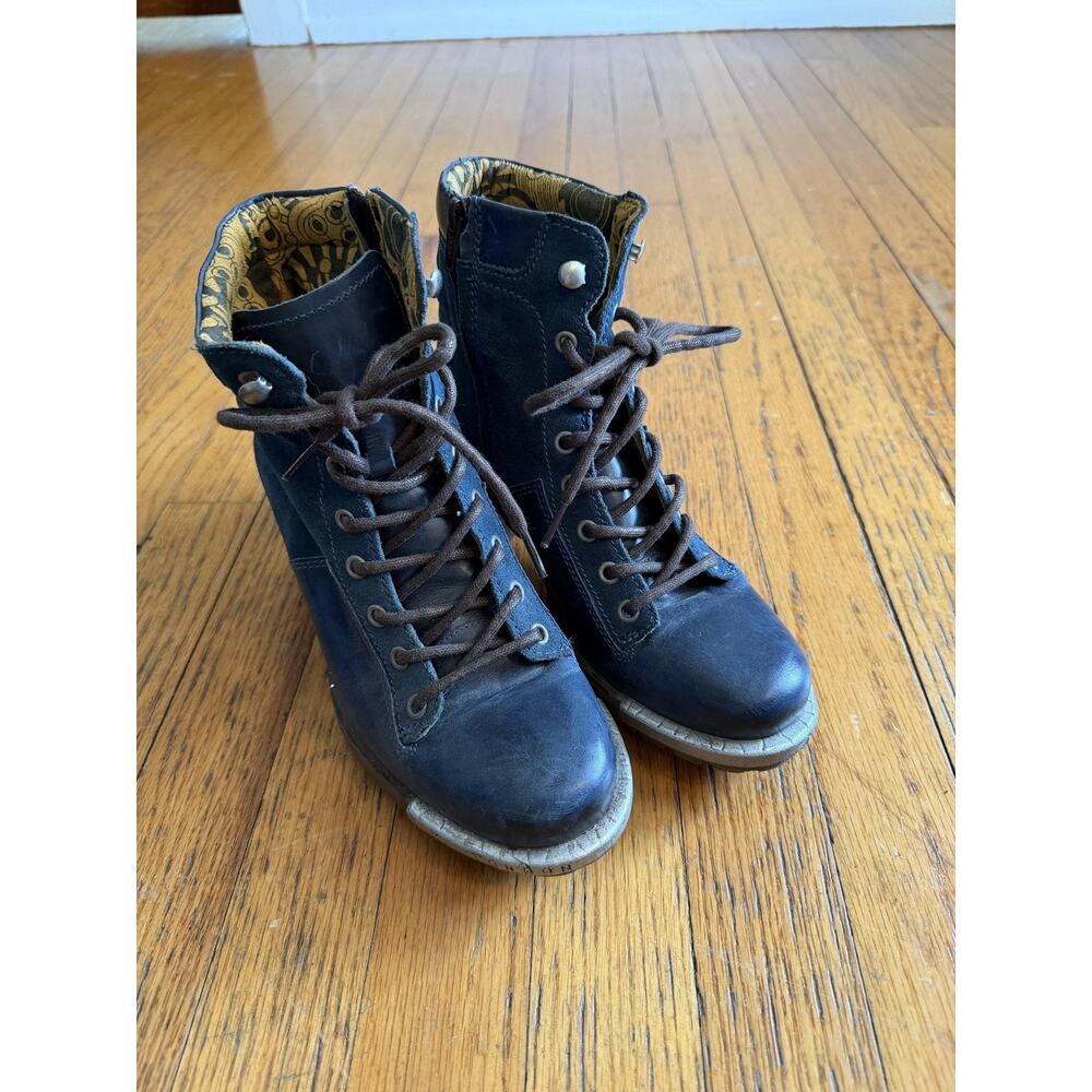 FLY London Boots Womens Size 8 Blue Leather Suede Lace Up Ankle Zip P143689003 - Picture 2 of 11